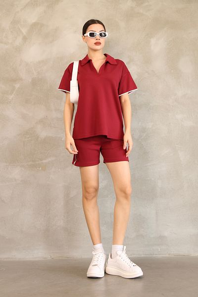 sportiness Piping Polo Collar Pocket Soft Texture Modal Fabric Shorts Suit