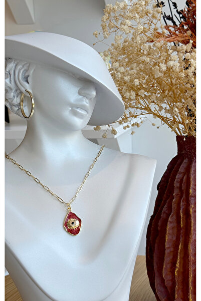 OLEN Kadın Bordo Göz Detaylı Çelik Ataç Zincir Kolye – Kararmaz, Suya Dayanıklı