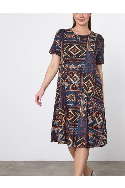 atelyu Women's Plus Size Combed Cotton Comfortable Cut Summer Dress