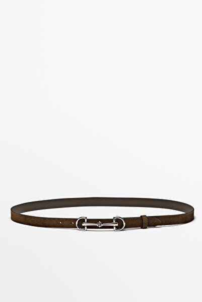 Massimo Dutti Nikel dokulu deri atlı kemer