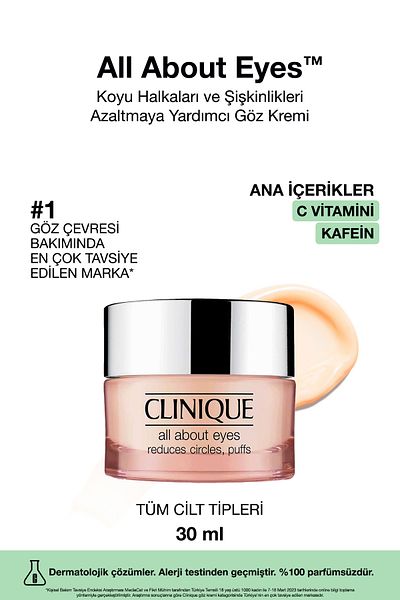 Clinique Dark Circle and Puffiness Relief Eye Cream with Vitamin C and Caffeine Content 30ml