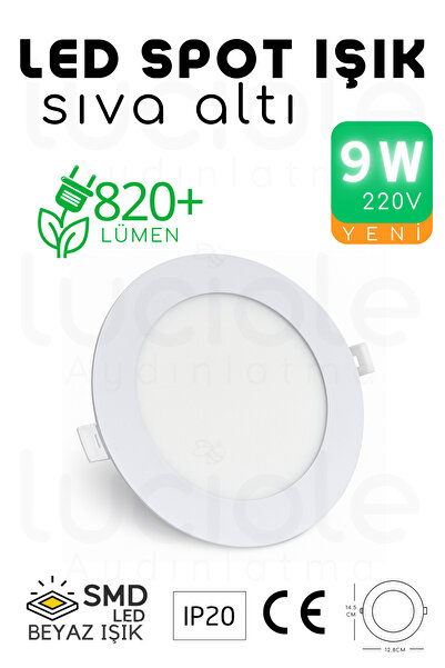 luciole 9W Slim LED Spot – Beyaz Işık, 820 Lümen, Beyaz Kasa, 14.5 cm, 220V, ...
