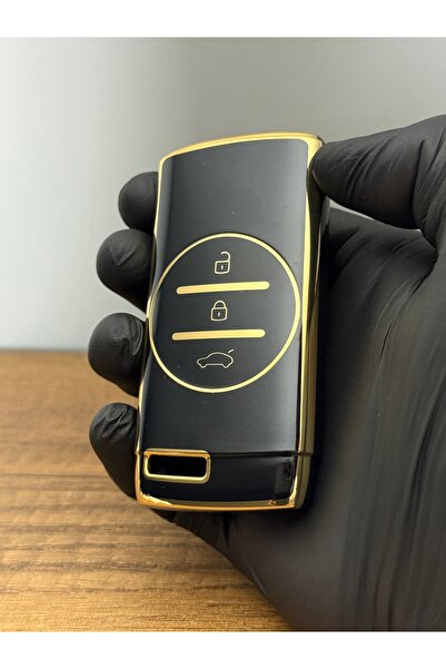 Luxe Aksesuarr Husa de protectie pentru chei din silicon Chery Tiggo 7 Plus cu 3 butoane Culoare Negru Aur