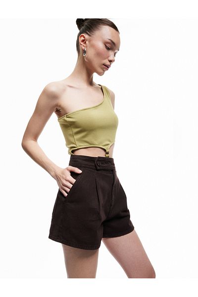 Koton New Season High Waist Belt Detailed Cotton Pocket Mini Shorts