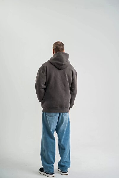 MODA Unisex Μακρυμάνικο Κεντητό Φούτερ με κουκούλα - Καπνιστό