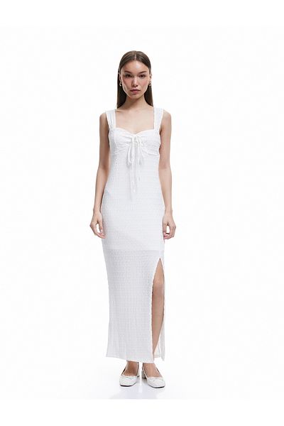 Koton New Season Heart Collar Sleeveless Bodycon Slit Detail Long Dress