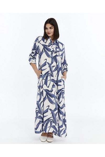 Nehir tekstil Four Button Collar Shirt Collar Pocket Long Viscose Summer Dress