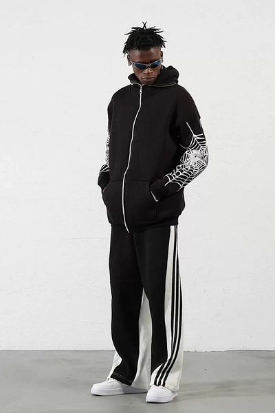 STILVANA Three thread b Printed zipper k Hooded cardigan - black