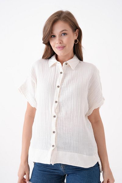 Butik 100% Cotton Button Detail Summer Muslin Bat Shirt Bluz Mg-204