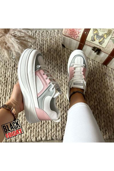 dehaine Adidasi pentru dama, fashion, din piele ecologica, CL2309, alb cu roz