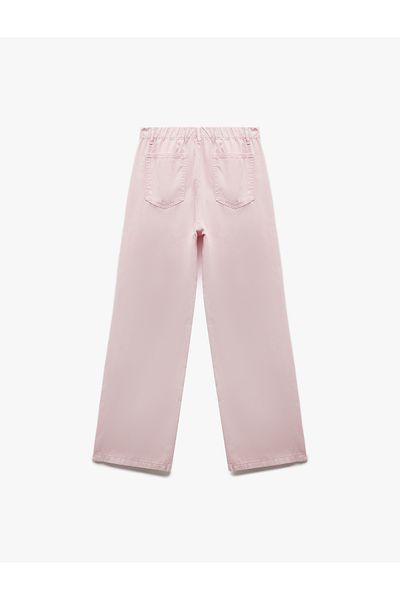 Koton New Season Koton X Sibil Çetinkaya - Cotton Straight Leg Trousers with Laced Waist and Pockets -