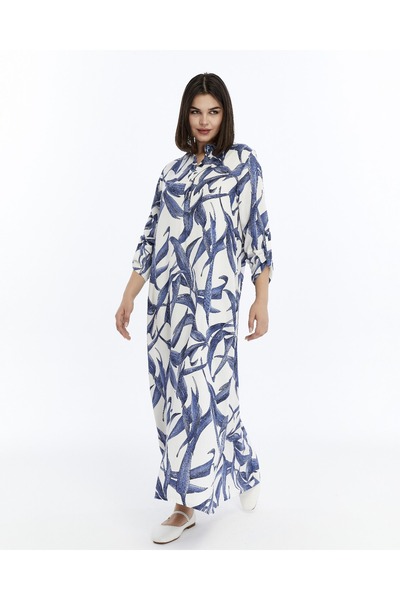 Nehir tekstil Rochie de vară lungă din viscoză, cu guler, cu patru nasturi, buzunar