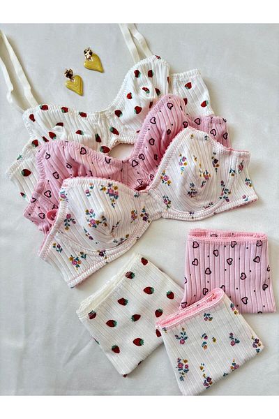 İNKO İÇ GİYİM Set de 3 sutien colorat din bumbac cu modele cu sârmă
