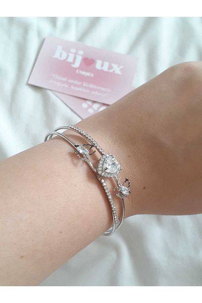 bijoux uniques Steel Adjustable Heart & Butterfly Bracelet