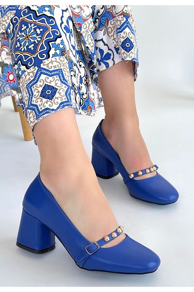 Aemido Tino Blue Skin Heeled Shoes
