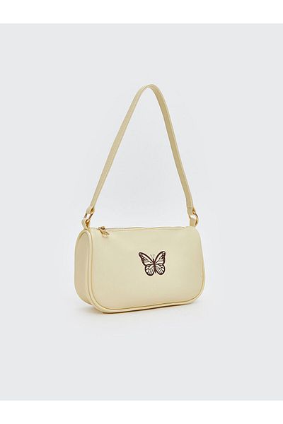LC Waikiki Brown Butterfly Printed Girl's Baguette Bag