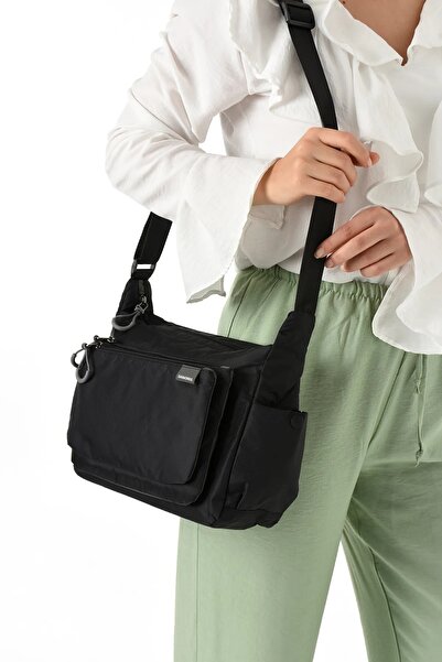 Sanmorris 6001 Women's 3-Eye Parachute Fabric Adjustable Crossbody Bag Black