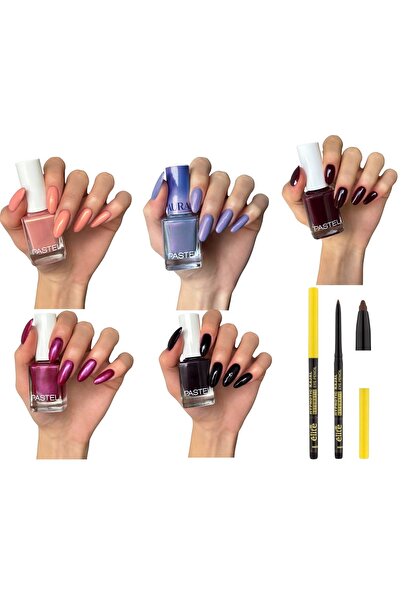Pastel Oje 5 li set Summer Yaz Aura 449-433-07-434-435 + Elite Kajal Kaherengi göz kalemi