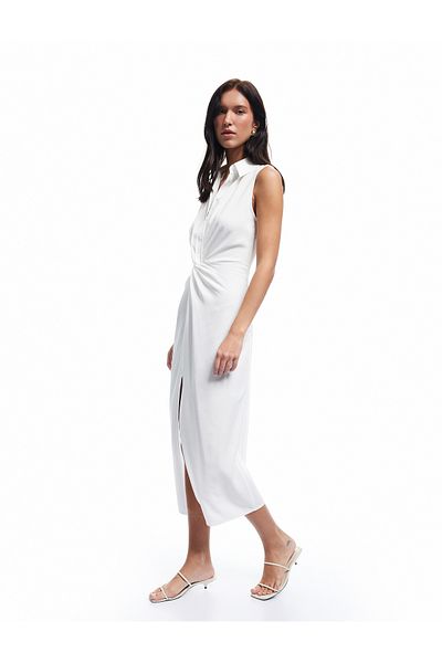 Koton New Season Koton X Sima Tarkan - Sleeveless Long Shirt Dress with Drape Detail