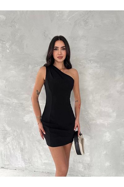 CanselButik    One Shoulder Sleeveless Mini Dress - Black
