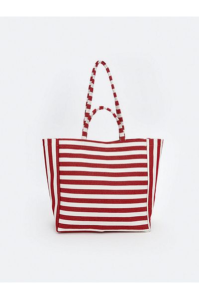 LC Waikiki Sari Striped Canvas Women's Beach Bag