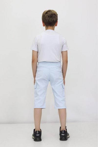 RAPİDO LİFE Boy's Light Blue Cargo Pocket Modern Linen Capri with Rope Detail Suitable for Summer Daily Use