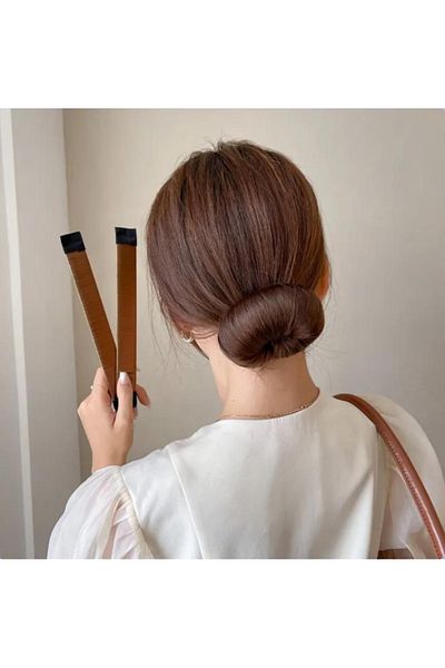 REBORN DESIGN Dark Brown Color Flexible Wire and Synthetic Wig Detailed 42 cm Ballerina Bun Maker