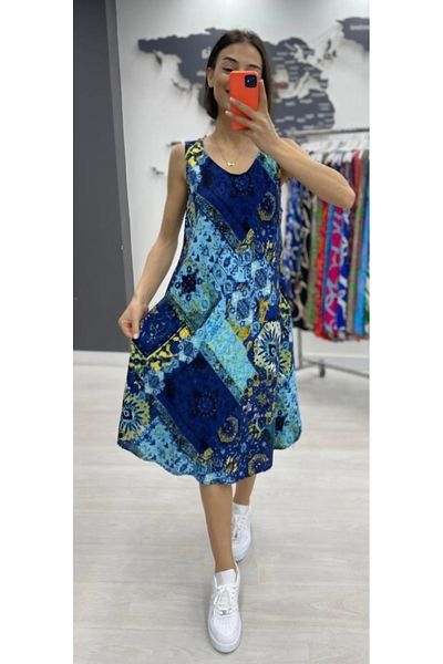atelyu Women's Summer Sleeveless Viscose Midi Length Dress
