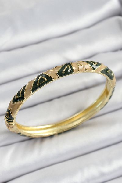 BESKAR Mineli Brass Brown Black Geometric Patterned Women's Handcuffs