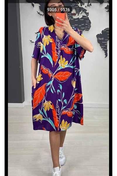 atelyu Women's Summer Collar Viscose Plus Size Dress