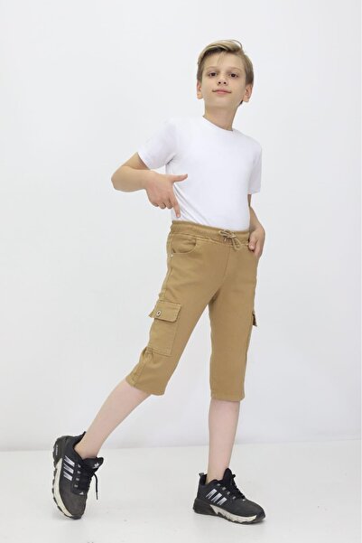 RAPİDO LİFE Erkek Çocuk Açık Mavi Kargo Cepli Modern Keten Kapri İp Detaylı Yazlık Günlük Kullanıma Uygun