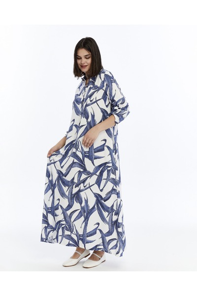 Nehir tekstil Rochie de vară lungă din viscoză, cu guler, cu patru nasturi, buzunar