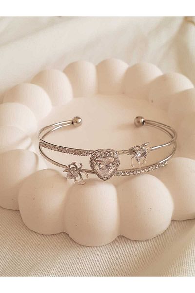 bijoux uniques Steel Adjustable Heart & Butterfly Bracelet