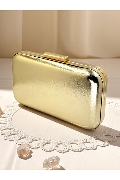 Biçanta Gold Gold Dore Color Wrinkled Patent Leather Evening Dress Bag Evening Bag Wedding Engagement Portfolio