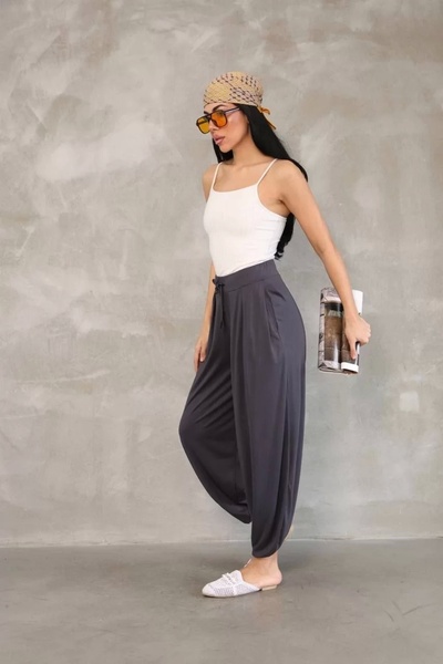 Mezapotamya Osy Modal Soft Textured Fabric Shalwar Pantalon - Anthracite