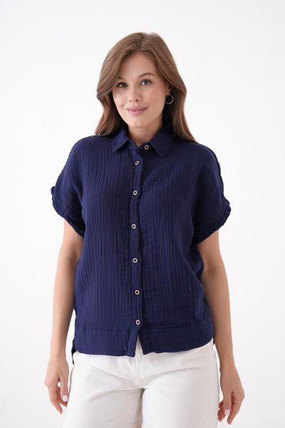 Butik 100% Cotton Button Detail Summer Muslin Bat Shirt Bluz Mg-204