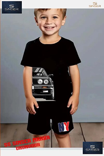 SS SİNSER Tricou cu gât rotund cu imprimeu special pentru copii „CAR BLACK HA...