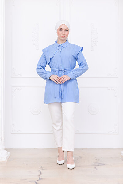 SiSorti Moda Cămașă hijab cu detaliu de epoleți cu centură