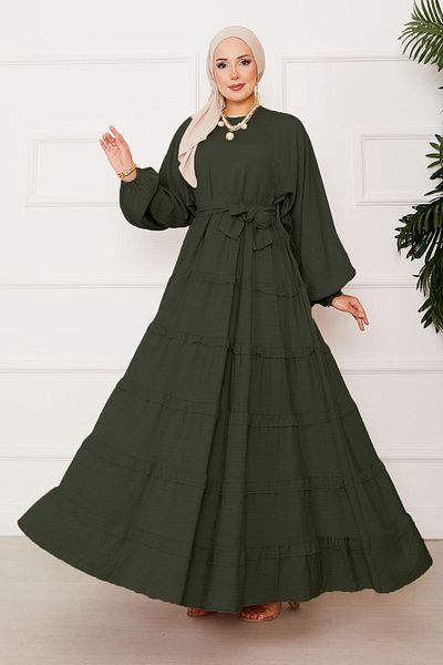 EBRUTESETTÜR Layered Hijab Dress with Mobile Belt