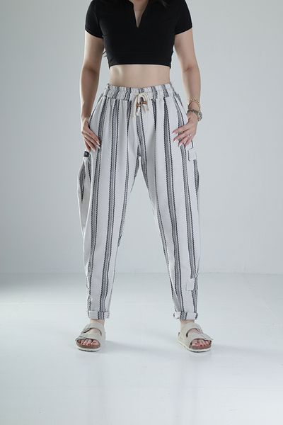 COCOPELLI Striped Patterned Linen Hazar Trousers