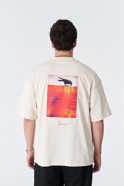 CANMODA Μπλουζάκι Transformation Crow Printed Oversize - Stone