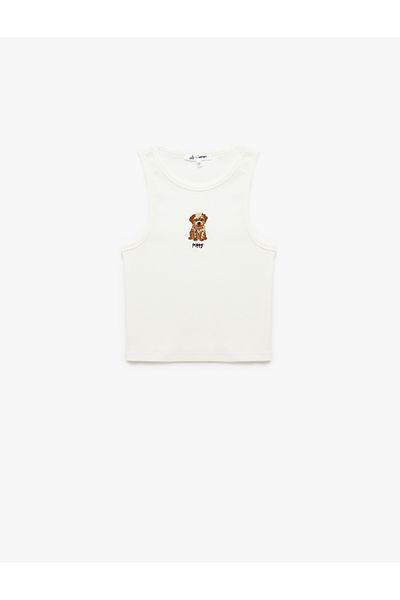 Koton New Season Dog Embroidery Detailed Slim Fit Crew Neck Cotton Tank Top