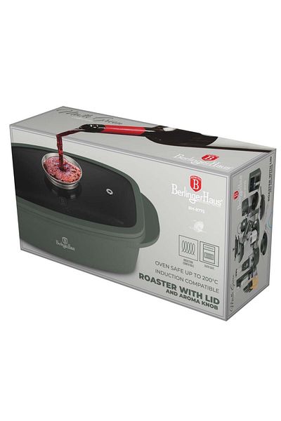 Berlinger Haus Oală de copt cu capac 32x21 cm, 6l – Colecția Green Matte Bh 8775, verde, antiaderentă