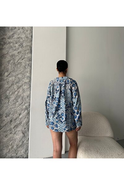 İLKCET MODA Cămașă oversize pentru femei cu model de flori vintage