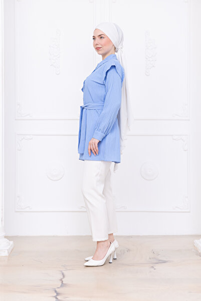 SiSorti Moda Cămașă hijab cu detaliu de epoleți cu centură