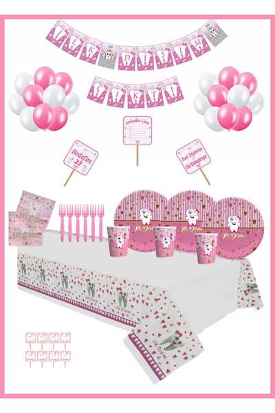 motto party İlk Dişim Diş Buğdayı Parti Seti Pembe 8 Kişilik