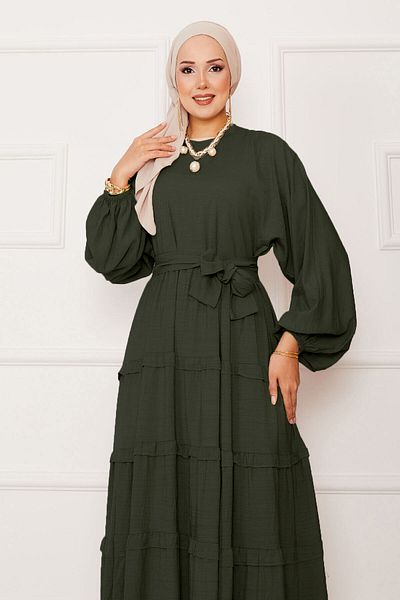 EBRUTESETTÜR Layered Hijab Dress with Mobile Belt