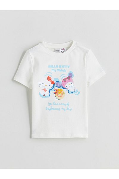 LC Waikiki Ecru Crew Neck Hello Kitty Printed Girl's T-Shirt and Skirt