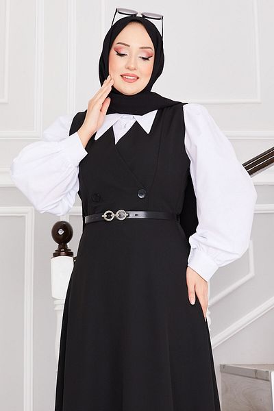 EBRUTESETTÜR Button Detailed Belted Hijab Gilet