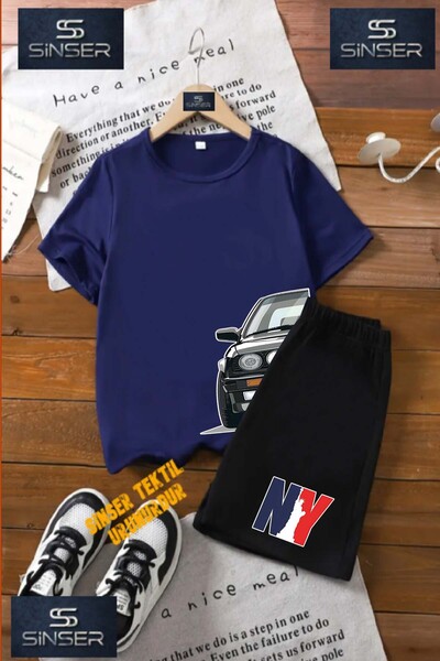 SS SİNSER Tricou cu gât rotund cu imprimeu special pentru copii „CAR BLACK HA...